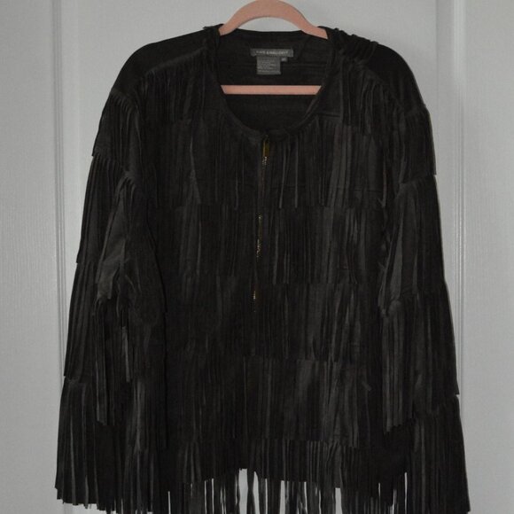 Kate & Malory Fringe Zip Up Jacket Women's size 3X Gray - Picture 3 of 6